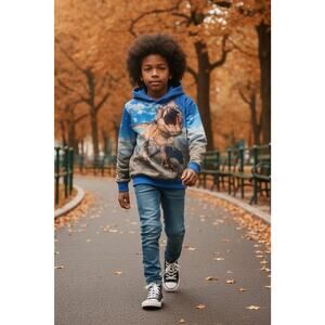 Toddler Boy's T REX Dinosaur Hoodie Pockets Sweatshirt Back Front Print Size 5T